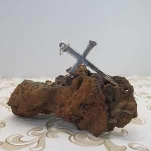 Sterling Silver XL Hammered Nail Cross Pendant